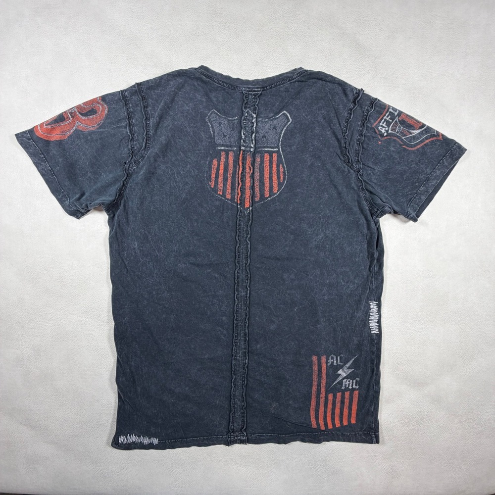 VTG Affliction American Customs Mens L Large Black Acid Wash Skull Eagle T-Shirt - Picture 2 of 14